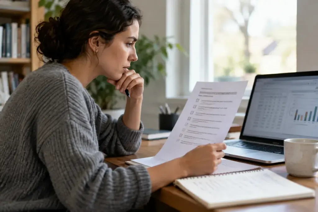 A researcher comparing an eligibility checklist with a study results table.